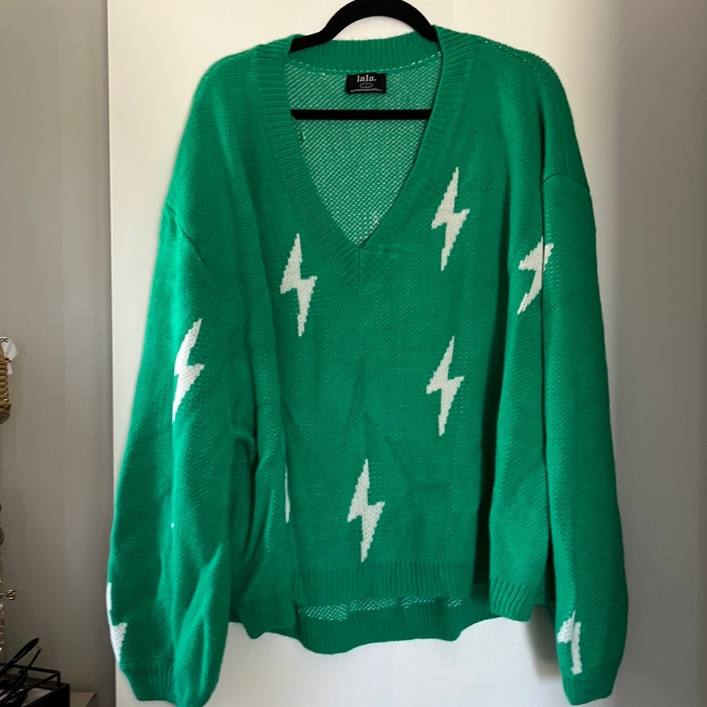 Green lightning oversized sweater. NWOT
